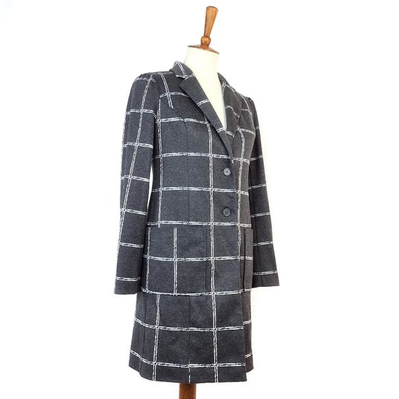 Cato Gray Windowpane Plaid Long Length Blazer Jacket XS - Picture 1 of 7